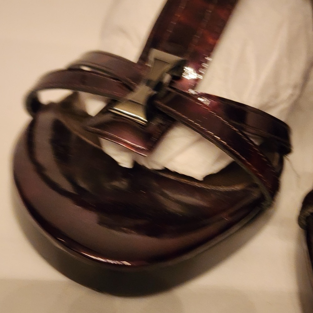 Stuart Weitzman Obladi Sandal Cognac Tortoise Women's Brown Leather Wedge Size 8 - Picture 7 of 16